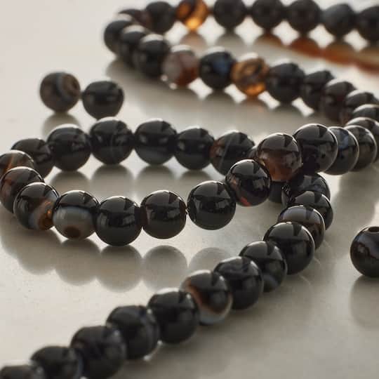 12 Pack: Blue & Black Tuxedo Agate Round Beads, 4mm by Bead Landing™